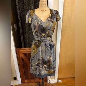 Anthropologie Maeve silk tie back flutter sleeve floral dress 4P